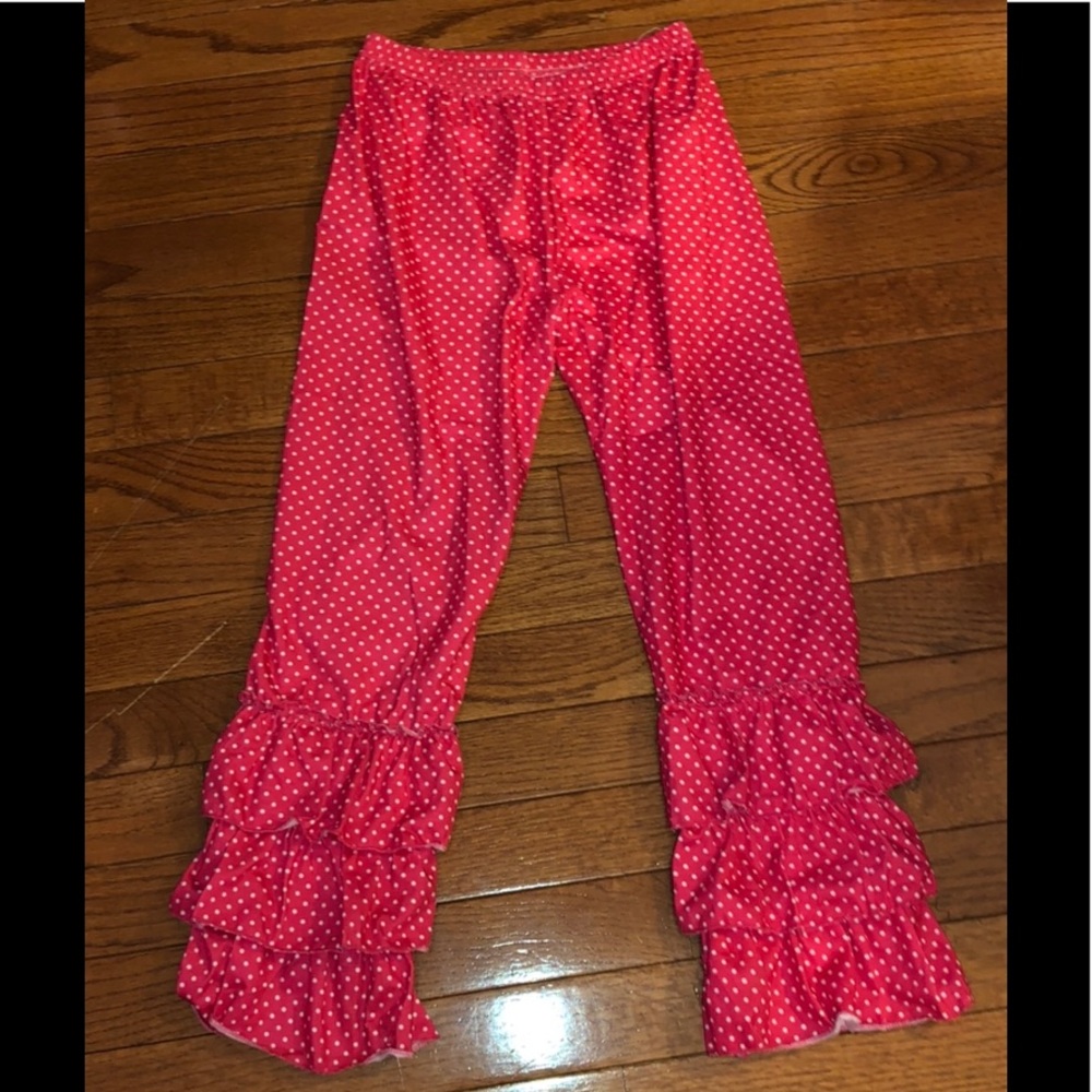 Boutique Pink & White Polka Dot Ruffle Pants New